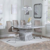 Product photograph of Turin Square Grey Marble Dining Set - Roma Beige Faux Leather Dining Chair from Choice Furniture Superstore