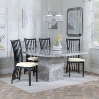 Product photograph of Turin Square Grey Marble Dining Set - Athena Walnut High Gloss Slatted Back Dining Chair With Beige Seat Pads from Choice Furniture Superstore