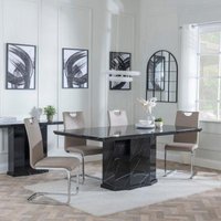 Product photograph of Naples Black Marble Dining Set - Bianco Beige Faux Leather Dining Chair from Choice Furniture Superstore