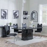 Product photograph of Naples Black Marble Dining Set - Bianco Black Faux Leather Dining Chair from Choice Furniture Superstore