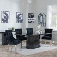 Product photograph of Naples Black Marble Dining Set - Lion Knocker Back Black Velvet Fabric Dining Chair With Chrome Legs - Get 2 Chairs Free from Choice Furniture Superstore