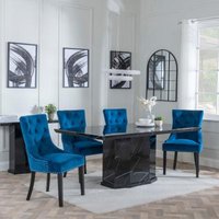 Product photograph of Naples Black Marble Dining Set - Lion Knocker Back Blue Velvet Fabric Dining Chair With Black Wooden Legs - Get 2 Chairs Free from Choice Furniture Superstore