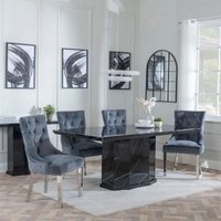 Product photograph of Naples Black Marble Dining Set - Lion Knocker Back Grey Velvet Fabric Dining Chair With Chrome Legs - Get 2 Chairs Free from Choice Furniture Superstore