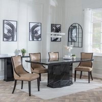 Product photograph of Naples Black Marble Dining Set - Paris Taupe Leather Dining Chair With Brown Legs from Choice Furniture Superstore