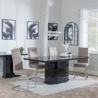 Product photograph of Naples Black Marble Dining Set - Roma Beige Faux Leather Dining Chair from Choice Furniture Superstore