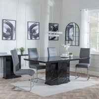 Product photograph of Naples Black Marble Dining Set - Roma Grey Faux Leather Dining Chair from Choice Furniture Superstore