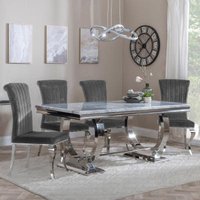 Product photograph of Glacier Grey Marble And Chrome Dining Set - Louis Grey Velvet Fabric Dining Chair from Choice Furniture Superstore