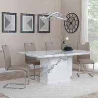 Product photograph of Naples White Marble Dining Set - Bianco Beige Faux Leather Dining Chair from Choice Furniture Superstore