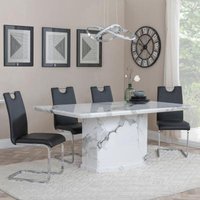 Product photograph of Naples White Marble Dining Set - Bianco Black Faux Leather Dining Chair from Choice Furniture Superstore