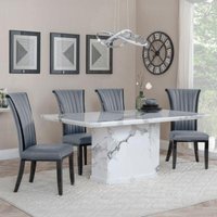 Product photograph of Naples White Marble Dining Set - Cadiz Grey Leather Dining Chair from Choice Furniture Superstore