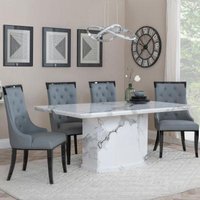 Product photograph of Naples White Marble Dining Set - Carmela Grey Leather Dining Chair from Choice Furniture Superstore