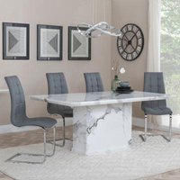 Product photograph of Naples White Marble Dining Set - Jamison Grey Faux Leather Dining Chair from Choice Furniture Superstore
