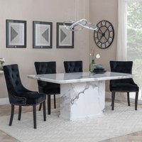 Product photograph of Naples White Marble Dining Set - Knocker Back Black Velvet Fabric Dining Chair With Black Wooden Legs - Get 2 Chairs Free from Choice Furniture Superstore