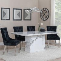 Product photograph of Naples White Marble Dining Set - Knocker Back Black Velvet Fabric Dining Chair With Chrome Legs - Get 2 Chairs Free from Choice Furniture Superstore