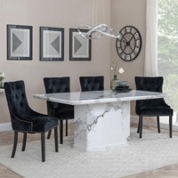 Product photograph of Naples White Marble Dining Set - Lion Knocker Back Black Velvet Fabric Dining Chair With Black Wooden Legs - Get 2 Chairs Free from Choice Furniture Superstore