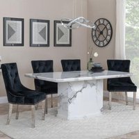 Product photograph of Naples White Marble Dining Set - Lion Knocker Back Black Velvet Fabric Dining Chair With Chrome Legs - Get 2 Chairs Free from Choice Furniture Superstore
