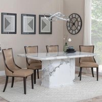 Product photograph of Naples White Marble Dining Set - Paris Taupe Leather Dining Chair With Brown Legs from Choice Furniture Superstore