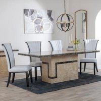 Product photograph of Venice Cream Marble Dining Set - Cadiz White Leather Dining Chair from Choice Furniture Superstore