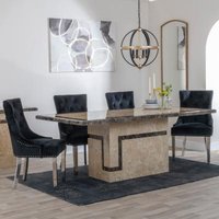 Product photograph of Venice Cream Marble Dining Set - Knocker Back Black Velvet Fabric Dining Chair With Chrome Legs - Get 2 Chairs Free from Choice Furniture Superstore