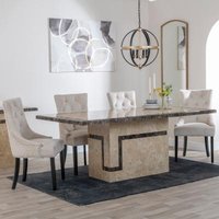 Product photograph of Venice Cream Marble Dining Set - Lion Knocker Back Champagne Velvet Fabric Dining Chair With Black Wooden Legs - Get 2 Chairs Free from Choice Furniture Superstore