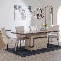 Product photograph of Venice Cream Marble Dining Set - Lion Knocker Back Champagne Velvet Fabric Dining Chair With Chrome Legs - Get 2 Chairs Free from Choice Furniture Superstore