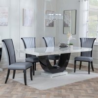 Product photograph of Madrid White Marble Dining Set - Cadiz Grey Leather Dining Chair from Choice Furniture Superstore
