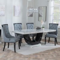 Product photograph of Madrid White Marble Dining Set - Carmela Grey Leather Dining Chair from Choice Furniture Superstore