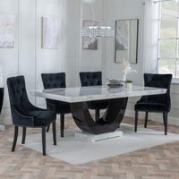 Product photograph of Madrid White Marble Dining Set - Lion Knocker Back Black Velvet Fabric Dining Chair With Black Wooden Legs - Get 2 Chairs Free from Choice Furniture Superstore