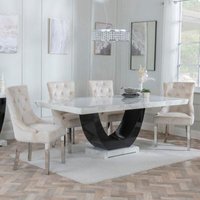 Product photograph of Madrid White Marble Dining Set - Lion Knocker Back Champagne Velvet Fabric Dining Chair With Chrome Legs - Get 2 Chairs Free from Choice Furniture Superstore