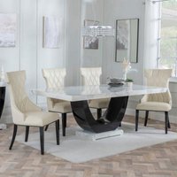 Product photograph of Madrid White Marble Dining Set - Mimi Cream Leather Dining Chair from Choice Furniture Superstore