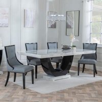 Product photograph of Madrid White Marble Dining Set - Paris Grey Leather Dining Chair With Black Legs from Choice Furniture Superstore