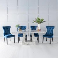 Product photograph of Milan Grey Marble Dining Set - Courtney Blue Fabric Chairs from Choice Furniture Superstore
