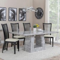 Product photograph of Milan Grey Marble Dining Set - Athena Walnut High Gloss Slatted Back Dining Chair With Beige Seat Pads from Choice Furniture Superstore