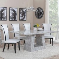 Product photograph of Milan Grey Marble Dining Set - Cadiz White Leather Dining Chair from Choice Furniture Superstore