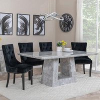 Product photograph of Milan Grey Marble Dining Set - Knocker Back Black Velvet Fabric Dining Chair With Black Wooden Legs - Get 2 Chairs Free from Choice Furniture Superstore