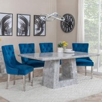 Product photograph of Milan Grey Marble Dining Set - Knocker Back Blue Velvet Fabric Dining Chair With Chrome Legs - Get 2 Chairs Free from Choice Furniture Superstore