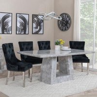 Product photograph of Milan Grey Marble Dining Set - Lion Knocker Back Black Velvet Fabric Dining Chair With Chrome Legs - Get 2 Chairs Free from Choice Furniture Superstore