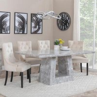 Product photograph of Milan Grey Marble Dining Set - Lion Knocker Back Champagne Velvet Fabric Dining Chair With Black Wooden Legs - Get 2 Chairs Free from Choice Furniture Superstore