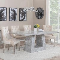 Product photograph of Milan Grey Marble Dining Set - Lion Knocker Back Champagne Velvet Fabric Dining Chair With Chrome Legs - Get 2 Chairs Free from Choice Furniture Superstore