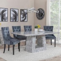 Product photograph of Milan Grey Marble Dining Set - Lion Knocker Back Grey Velvet Fabric Dining Chair With Black Wooden Legs - Get 2 Chairs Free from Choice Furniture Superstore