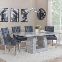 Product photograph of Milan Grey Marble Dining Set - Lion Knocker Back Grey Velvet Fabric Dining Chair With Chrome Legs - Get 2 Chairs Free from Choice Furniture Superstore