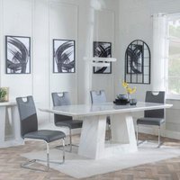 Product photograph of Milan White Marble Dining Set - Bianco Grey Faux Leather Dining Chair from Choice Furniture Superstore