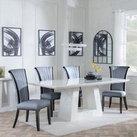Product photograph of Milan White Marble Dining Set - Cadiz Grey Leather Dining Chair from Choice Furniture Superstore