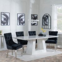 Product photograph of Milan White Marble Dining Set - Knocker Back Black Velvet Fabric Dining Chair With Chrome Legs - Get 2 Chairs Free from Choice Furniture Superstore