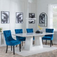 Product photograph of Milan White Marble Dining Set - Lion Knocker Back Blue Velvet Fabric Dining Chair With Black Wooden Legs - Get 2 Chairs Free from Choice Furniture Superstore