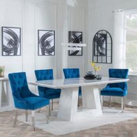 Product photograph of Milan White Marble Dining Set - Lion Knocker Back Blue Velvet Fabric Dining Chair With Chrome Legs - Get 2 Chairs Free from Choice Furniture Superstore