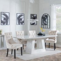 Product photograph of Milan White Marble Dining Set - Lion Knocker Back Champagne Velvet Fabric Dining Chair With Black Wooden Legs - Get 2 Chairs Free from Choice Furniture Superstore
