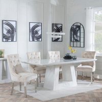 Product photograph of Milan White Marble Dining Set - Lion Knocker Back Champagne Velvet Fabric Dining Chair With Chrome Legs - Get 2 Chairs Free from Choice Furniture Superstore