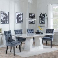 Product photograph of Milan White Marble Dining Set - Lion Knocker Back Grey Velvet Fabric Dining Chair With Black Wooden Legs - Get 2 Chairs Free from Choice Furniture Superstore