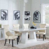Product photograph of Milan White Marble Dining Set - Mimi Cream Leather Dining Chair from Choice Furniture Superstore